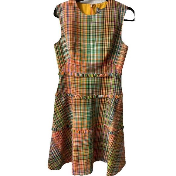 $1390 Lela Rose Plaid Fringe Trim Fit & Flare Dress, size 6 - Picture 5 of 7